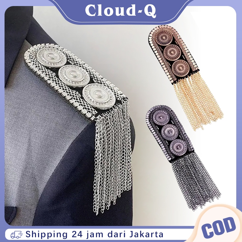 Evolet Tanda Pangkat Aksen Rivet Rumbai Gaya Vintage Punk Bahu Model Rumbai Rivet Aksesoris Pundak