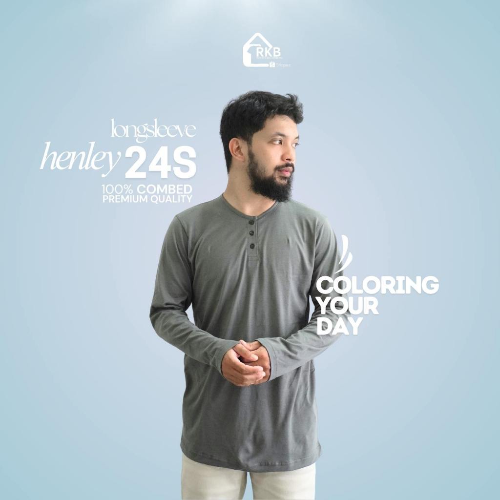 KAOS HENLEY Polos Lengan Panjang / Kaos Kancing Lengan Panjang / Henley Panjang / Kaos Kancing