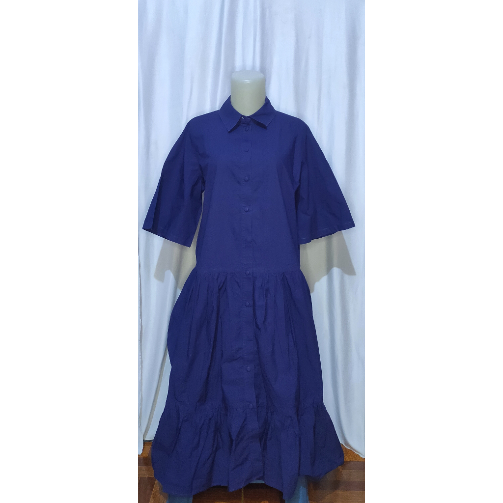 Shirt Dress Wanita ZARA Preloved - Navy