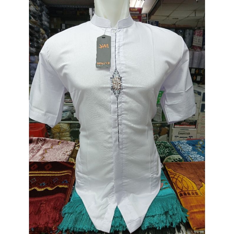 DO'A AMAK 2007-Baju Koko pria-koko putih tangan pendek-baju muslim fashion pria-baju Koko bordir sim