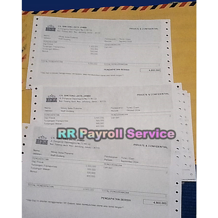 

Kertas kantor, Karbon Blanko Slip Gaji - Carbonized 3 ply - Confidental - Private - nota payroll