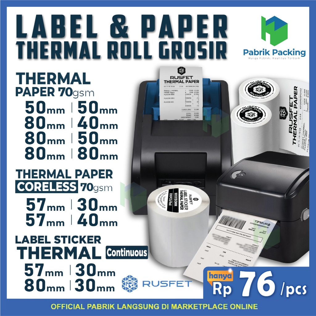 

Thermal Paper Roll Kertas Kasir Kertas Struk EDC Kertas Struk ATM Rusfet