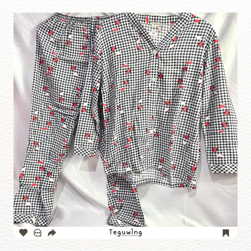 Celana Panjang Lengan Panjang (PP) - Kids / Anak Black Gingham - Pajamas / Piyama / Baju Tidur / Hom