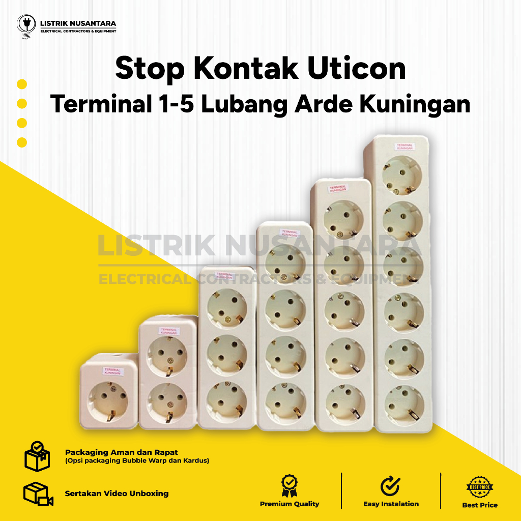 Uticon Stop Kontak  Colokan 1- 5 Lubang Arde Terminal Kuningan Original Aman dan Berkualitas