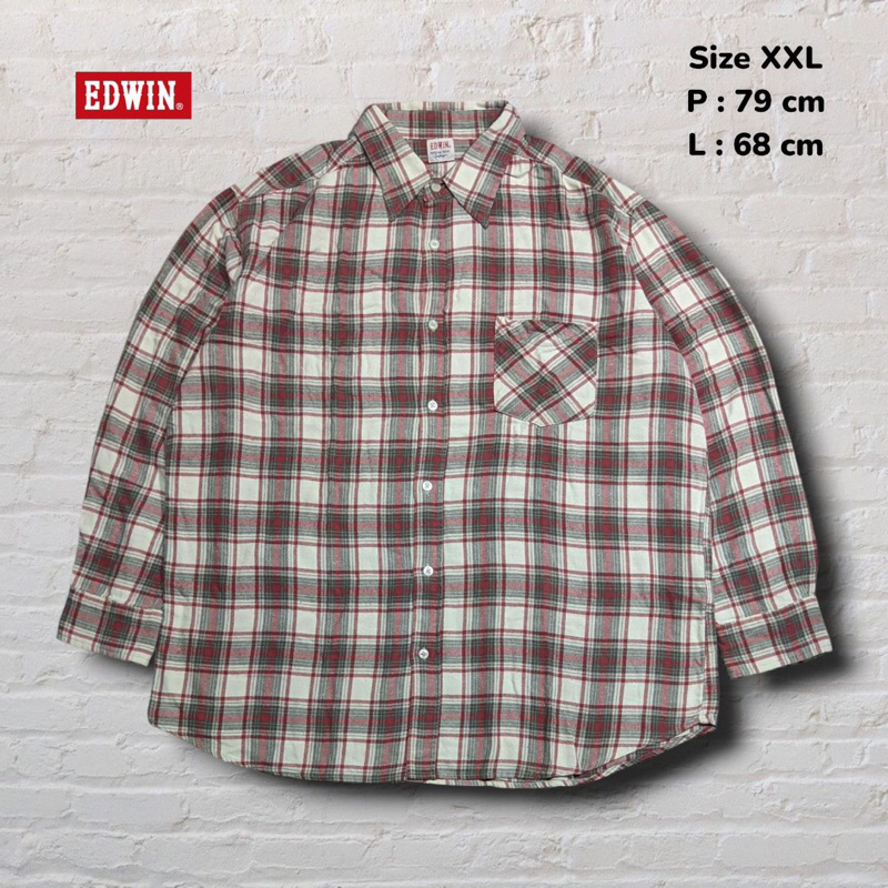 Size XXL Kemeja Panjang Flanel Edwin Japan Plaid Pattern Original Second Preloved #K20
