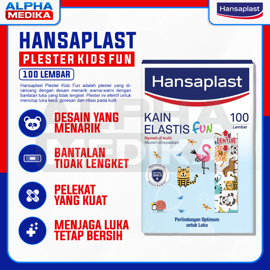 HANSAPLAST Plester Anak Elastis Fun Kids isi 100's / Hansaplast Fun Animals/ Plaster Luka