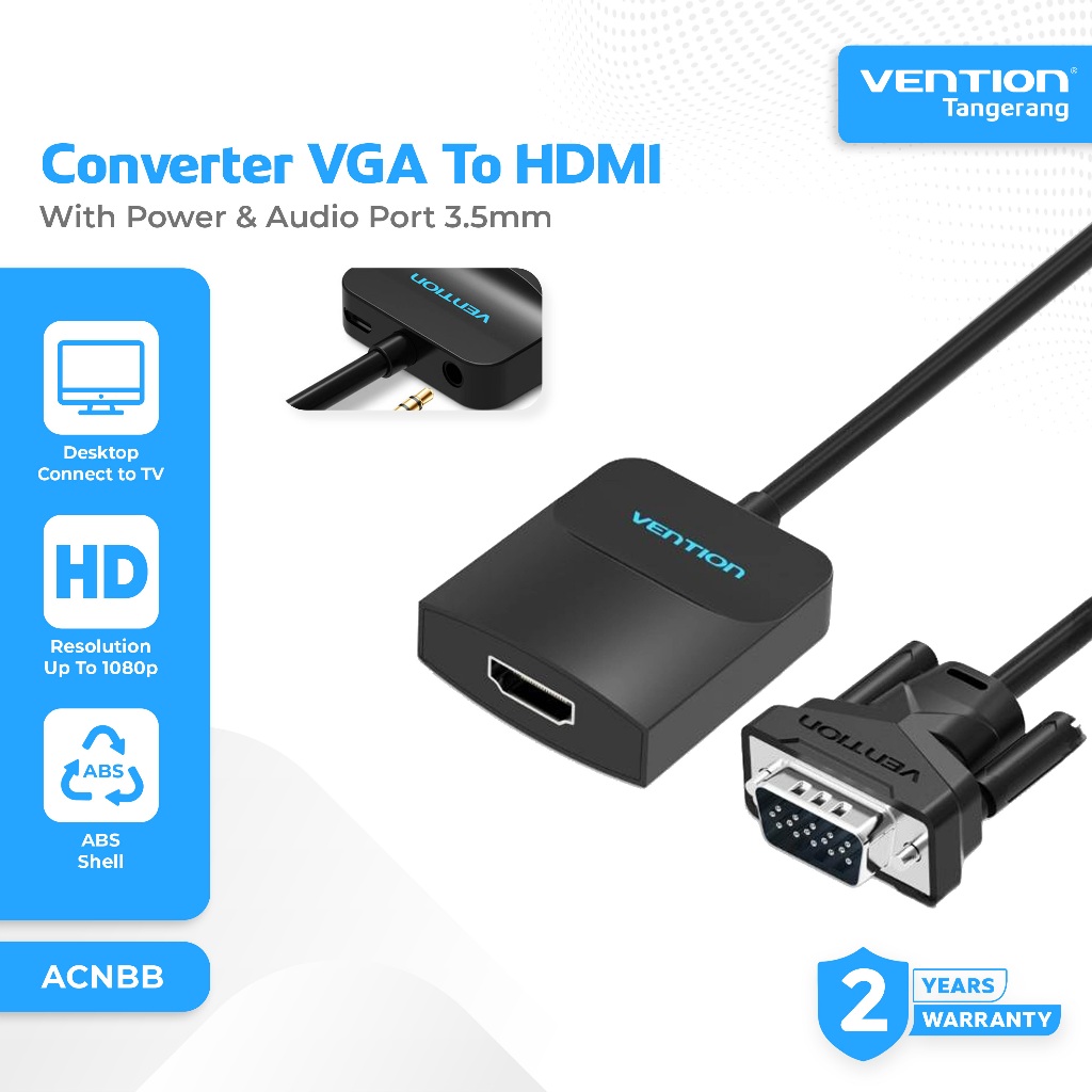 Vention Adapter VGA Male to HDMI Female Converter with Female Micro USB Audio Port 1080p 60Hz - ACNB