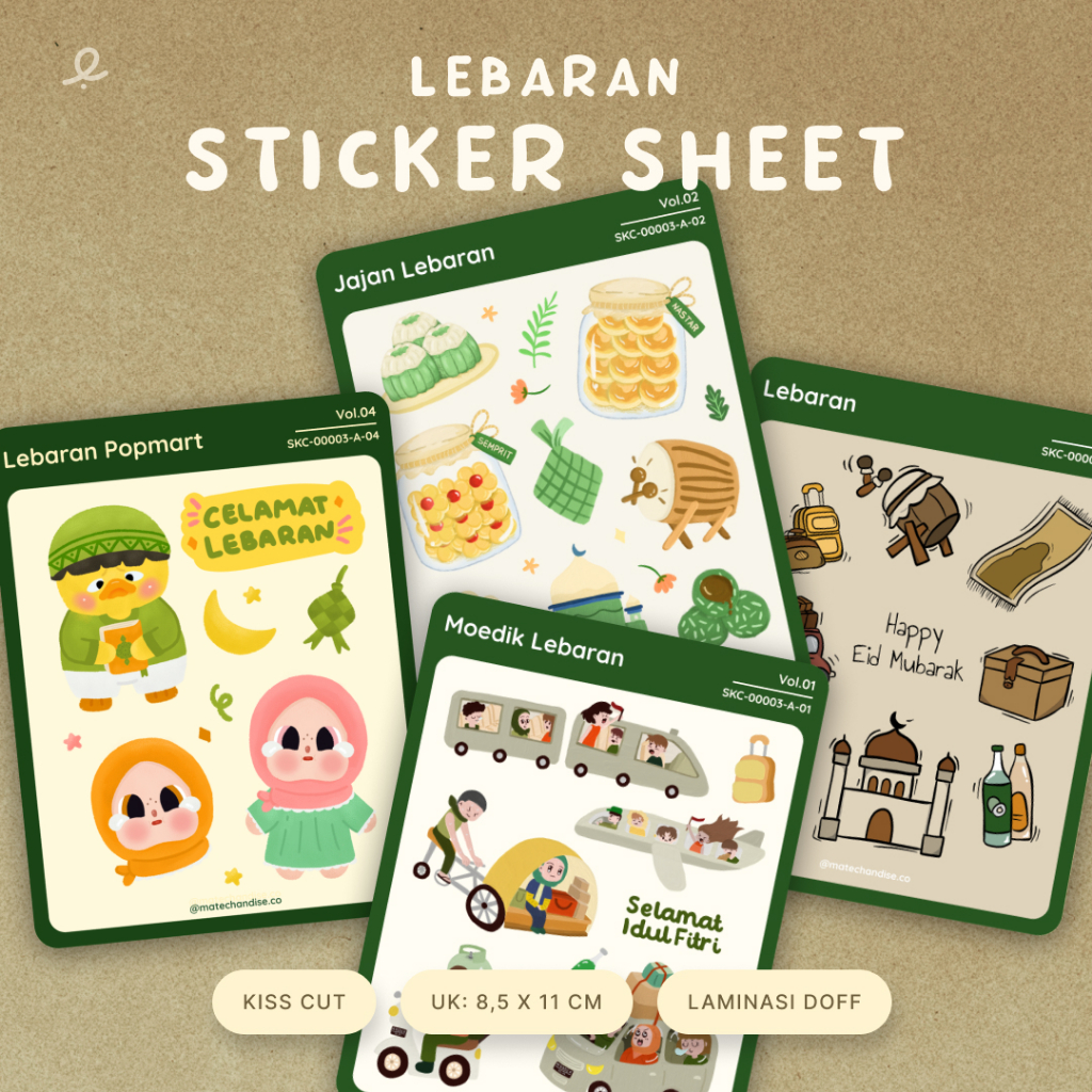 

Sticker Sheet Lebaran 2025 | Idul Fitri | Eid Mubarak | Snack | PopMart | Mudik | Kiss cut | Bontax | Laminasi Glossy | 8,5 x 11 cm