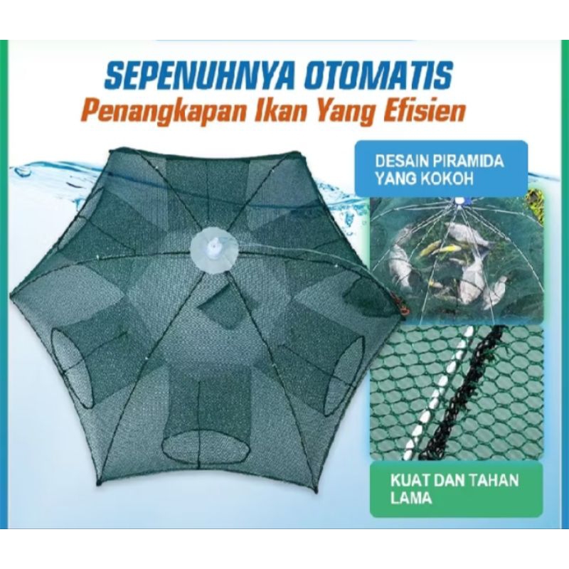 JARING PAYUNG BUBU JEBAKAN PERANGKAP IKAN UDANG KEPITING MODEL PAYUNG 6,8,10 LUBANG LUBANG