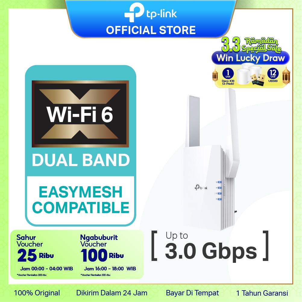 TP-Link RE705X RE605X RE505X WiFi 6 Extender Penguat Sinya Repeater Dual Band Mesh Access Point WPA3