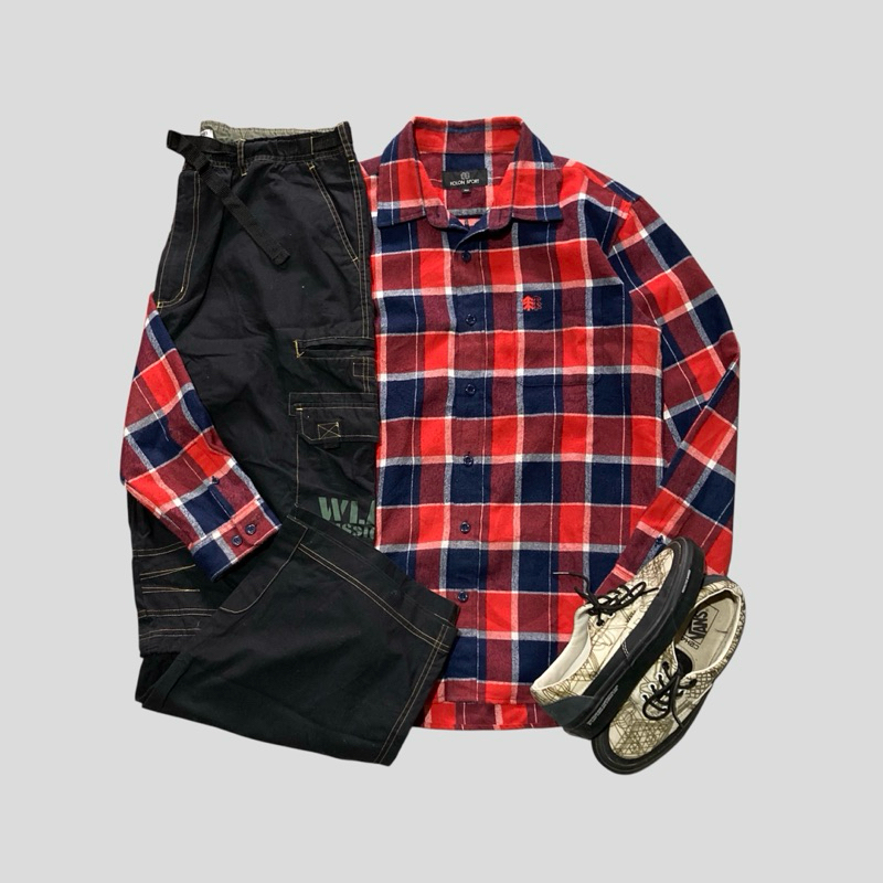 kemeja kolon sport outdoor plaid flanel shirt second