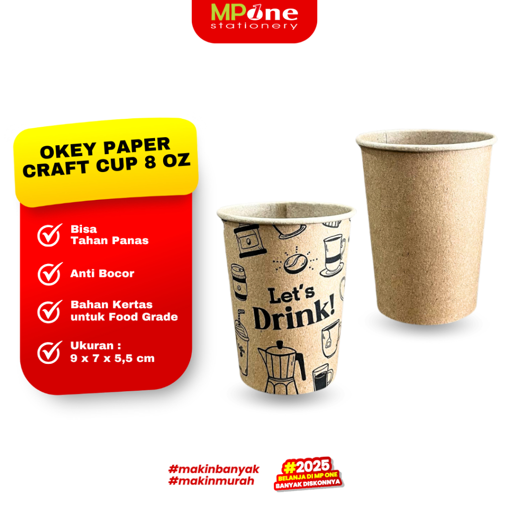 

(1 PACK) Okey Paper Cup Craft Motif & Polos / Gelas Cup 8 OZ Craft Isi 50 Pcs / Cup Kopi Teh Serbaguna Bahan Craft OKEY