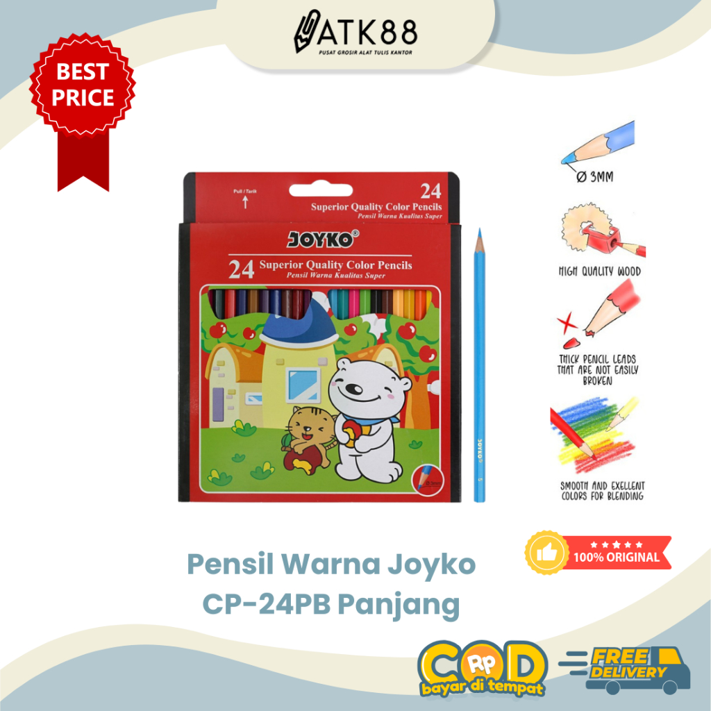 

[ATK88] Pensil Warna Joyko 24 Warna CP-24PB Panjang Coloring Pencil 24 Colors