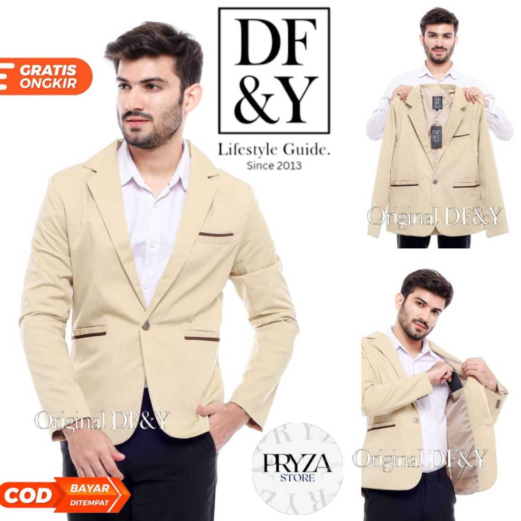 PRYZA Jas Blazer Pria Casual  Cream Polos Original DF&Y / Jas Blazer Kerja Kantor  Formal / Jas Styl