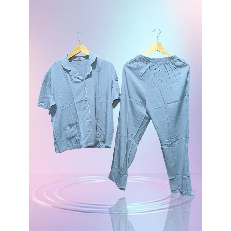Set Piyama baju tidur sky blue CANDICE ( Preloved )