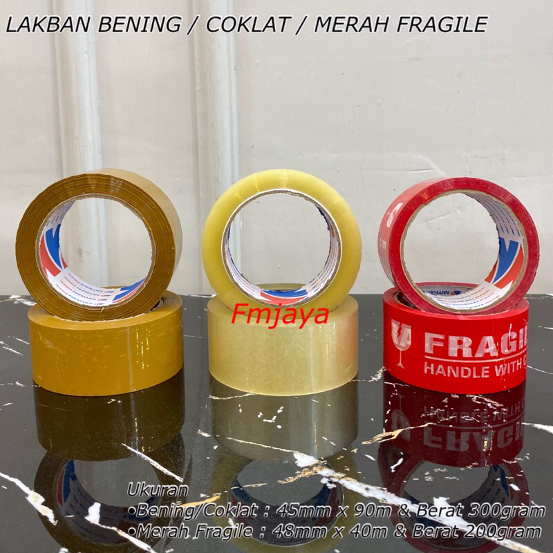

[GP77] LAKBAN BESAR BENING - COKLAT 45 MM X 90 M || LAKBAN FRAGILE MERAH JANGAN DI BANTING 48 MM X 40 M || LAKBAN MITRAN PACK || LAKBAN BESAR
