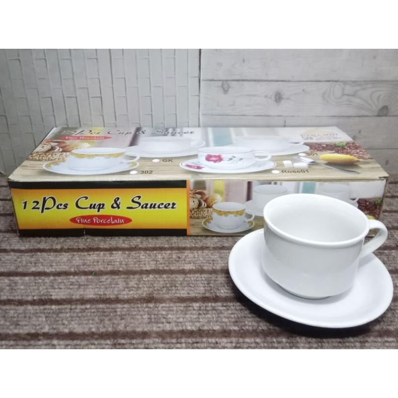 GELAS KERAMIK SET PYRAMID + SAUCER POLOS / CANGKIR KERAMIK + TATAKAN / GELAS KERAMIK KOPI & TEH - PY