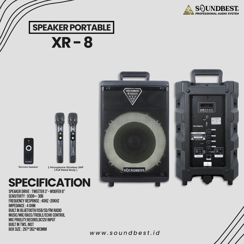 Speaker Portable Wireless Soundbest XR 8 Original 8 inch Bluetooth