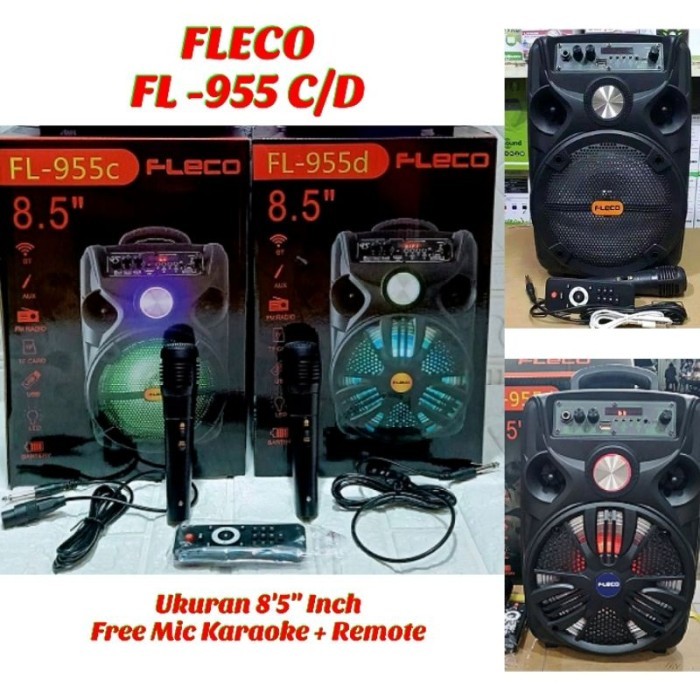 Speaker Bluetooth Karoke Fleco FL-955 C-D 8,5 Inch Free Mic/X-Bass Wireless