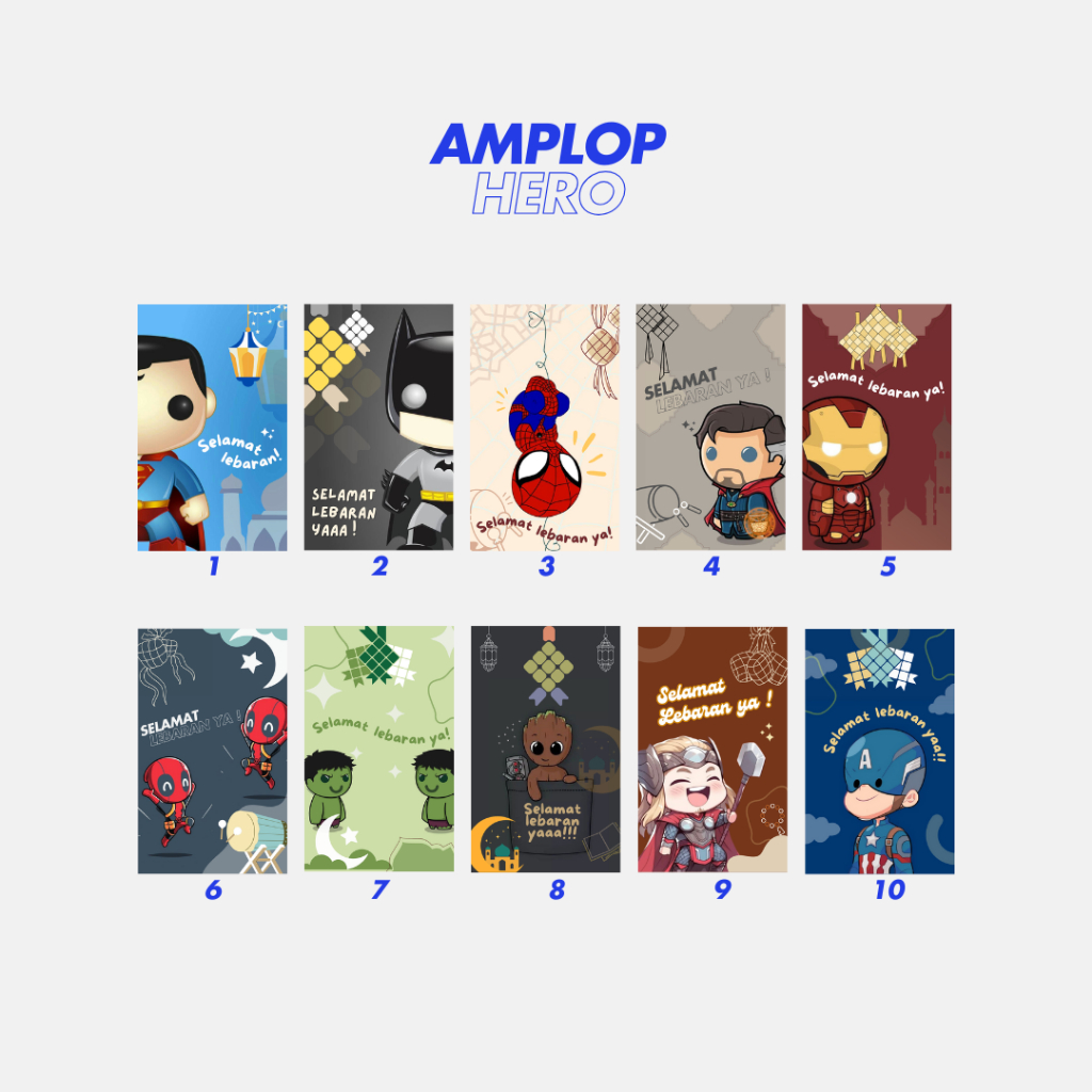 

Amplop Super Hero Unik Selamat Lebaran motif karakter lucu angpau Idul Fitri
