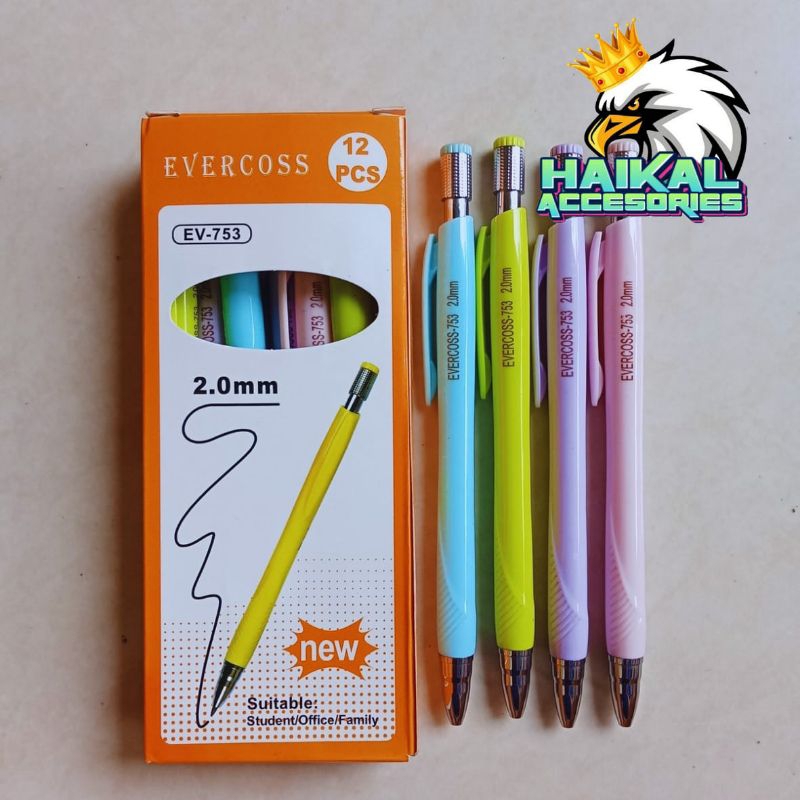 

Pensil Mekanik Isi 2.0mm Evercross EV-753 Isi 12pcs Paket Hemat Untuk Usaha