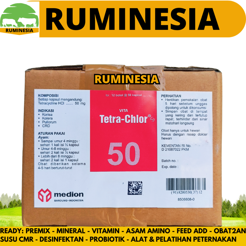 PROMO VITA TETRA CHLOR 50 KAPSUL 1 DUS (12BOTOL) - Tetra Clor Tetra Chlor Ayam Medion Obat Pilek