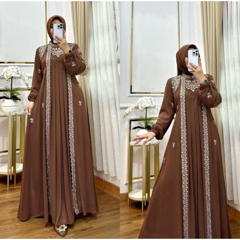 Gamis seruty bordir set hijab