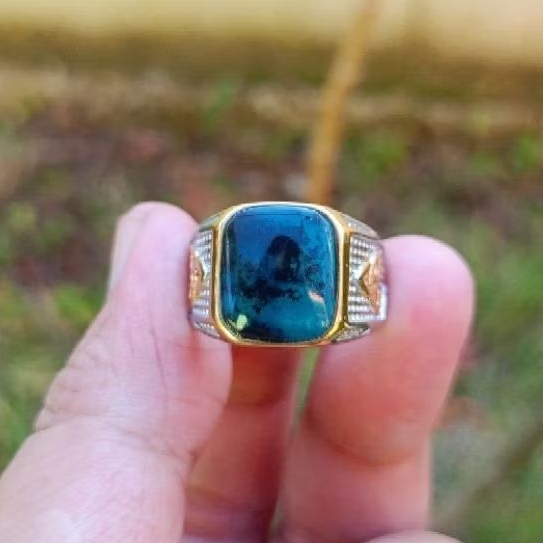 Natural Cincin Akik Bacan Kembang Pancawarna Kotak Elegan Ring Titanium
