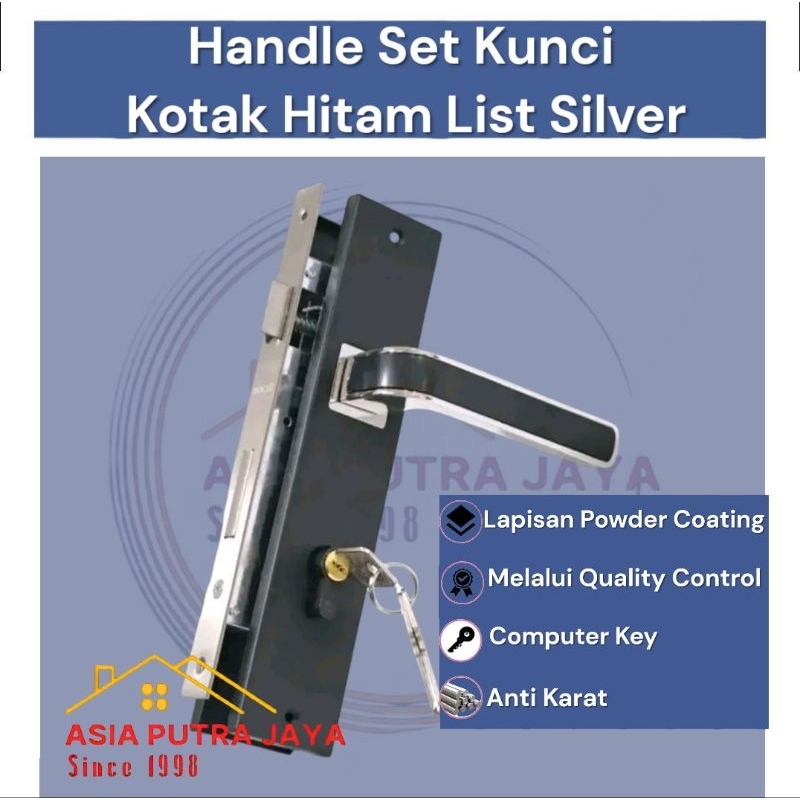 Handle Set Kunci Pintu Hitam Ring Silver Ukuran Besar 25 cm Tanggung 20  - Ganggang Handle Kamar Uta