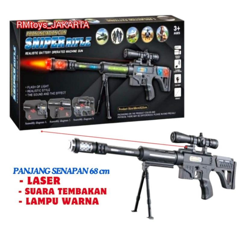 Mainan Anak SNIPER GUN 929-33 / AK858 Mainan Tembakan Anak Ada Laser,  Suara Tembakan dan Lampu Warn