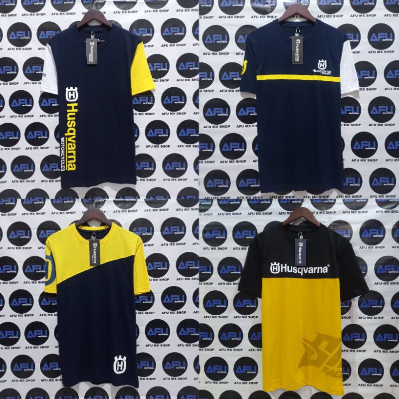 KAOS TSHIRT HUSQVARNA KUNING NAVY LENGAN PENDEK TRAIL MOTOCROSS RACING TRABAS ADVENTURE UNISEX PRIA 