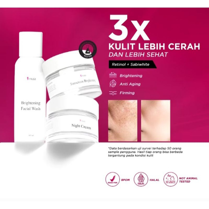 Inusa Paket Whitening Glowing Basic Krim Pencerah Wajah Kusam dan Kerutan