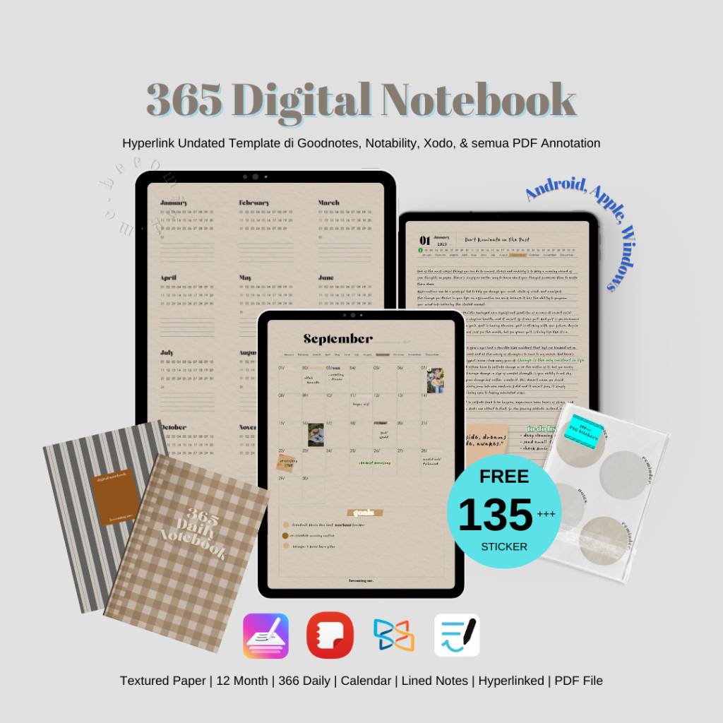 365 Daily Black Digital Notebook Planner Journal Goodnotes Samsung Notes Template