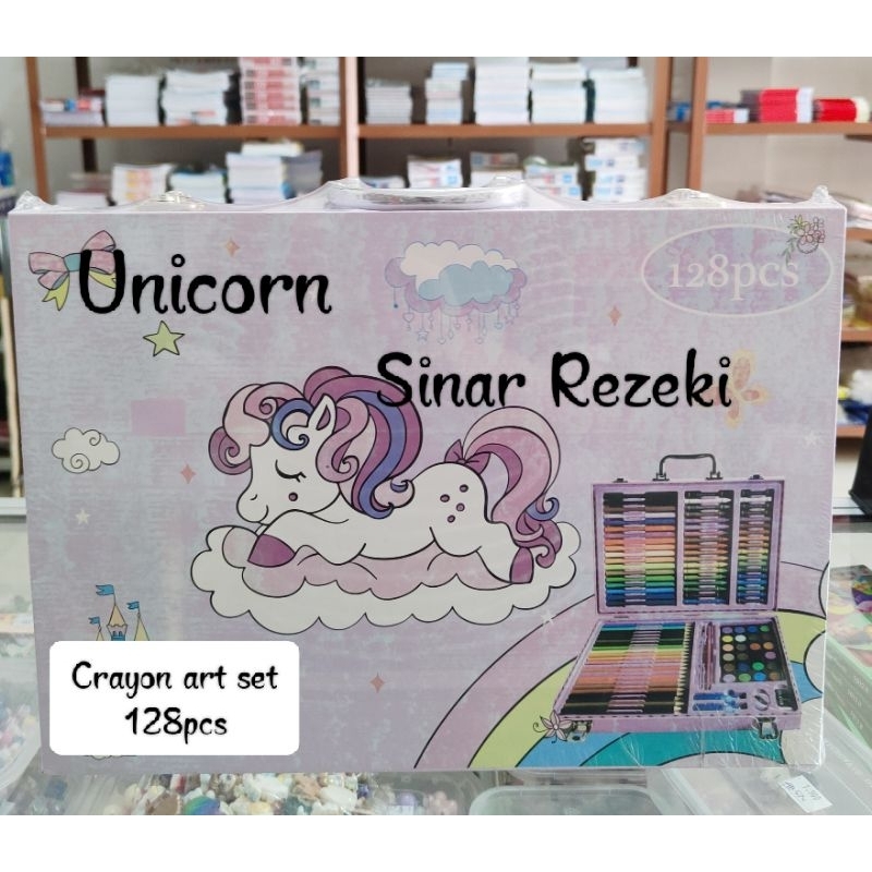 

128pcs! Crayon art set tas koper unicorn astronot/pensil warna