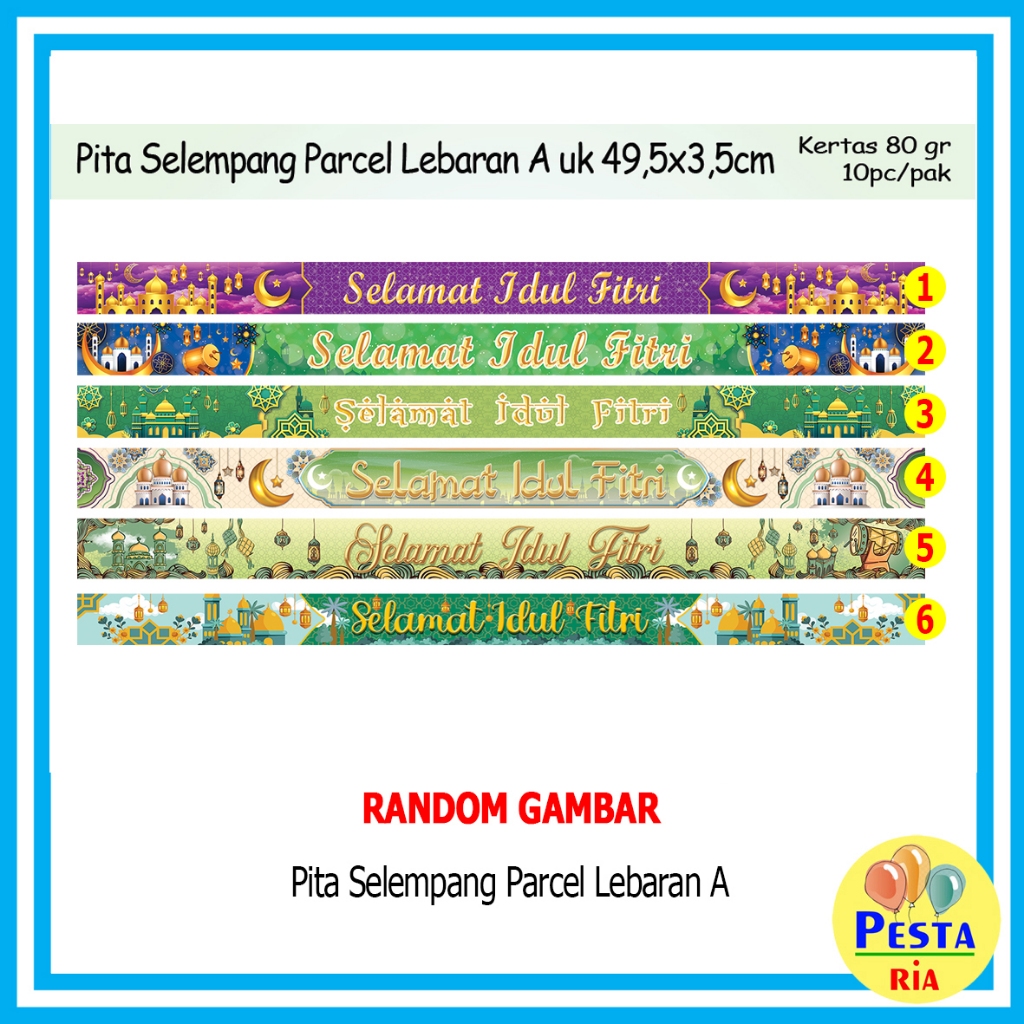 

Murah!! ( 1 Pak isi 10 Lembar) Pita Selempang A, pita parcel lebaran, paper belt idul fitri, banner bingkisan kue lebaran, hiasan toples idul fitri,islamic, lebaran, idul fitri, eid mubarak, hari raya, minal aidin, fitr