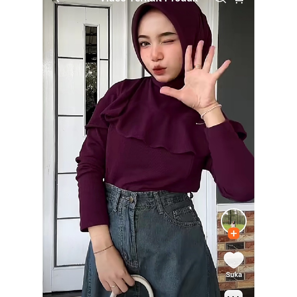 ATASAN/BLOUESE KNIT RUFFEL BUSUI BURGANDI