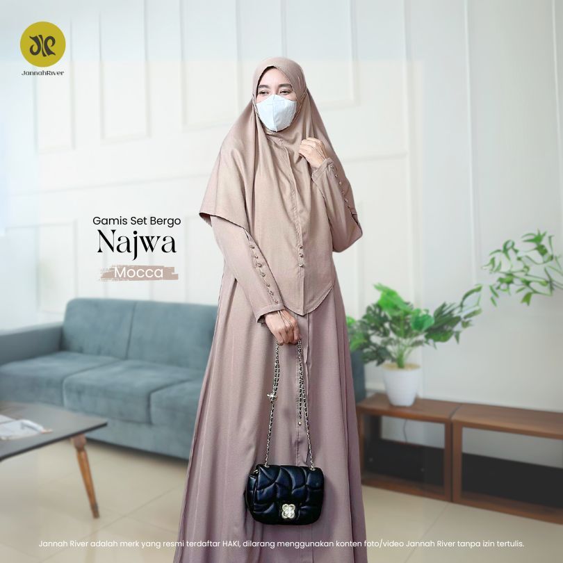 Jannah River Gamis Set Bergo Najwa Mocca