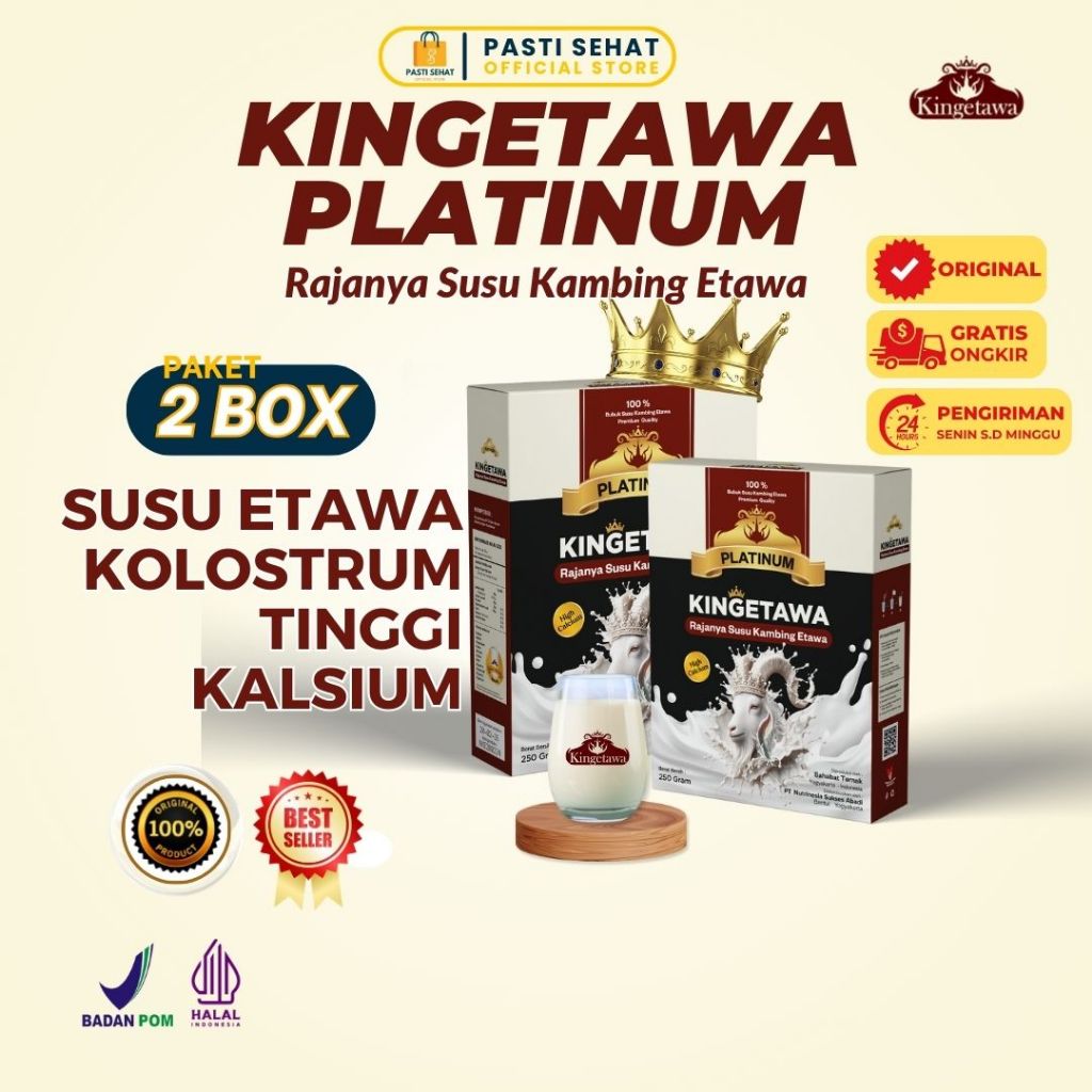 

[Kemasan box] Kingetawa Platinum Susu Bubuk Kambing Etawa Grade Premium Untuk Keluhan Pegal Linu dan Pernafasan Kemasan 250gram Paket 2 Box