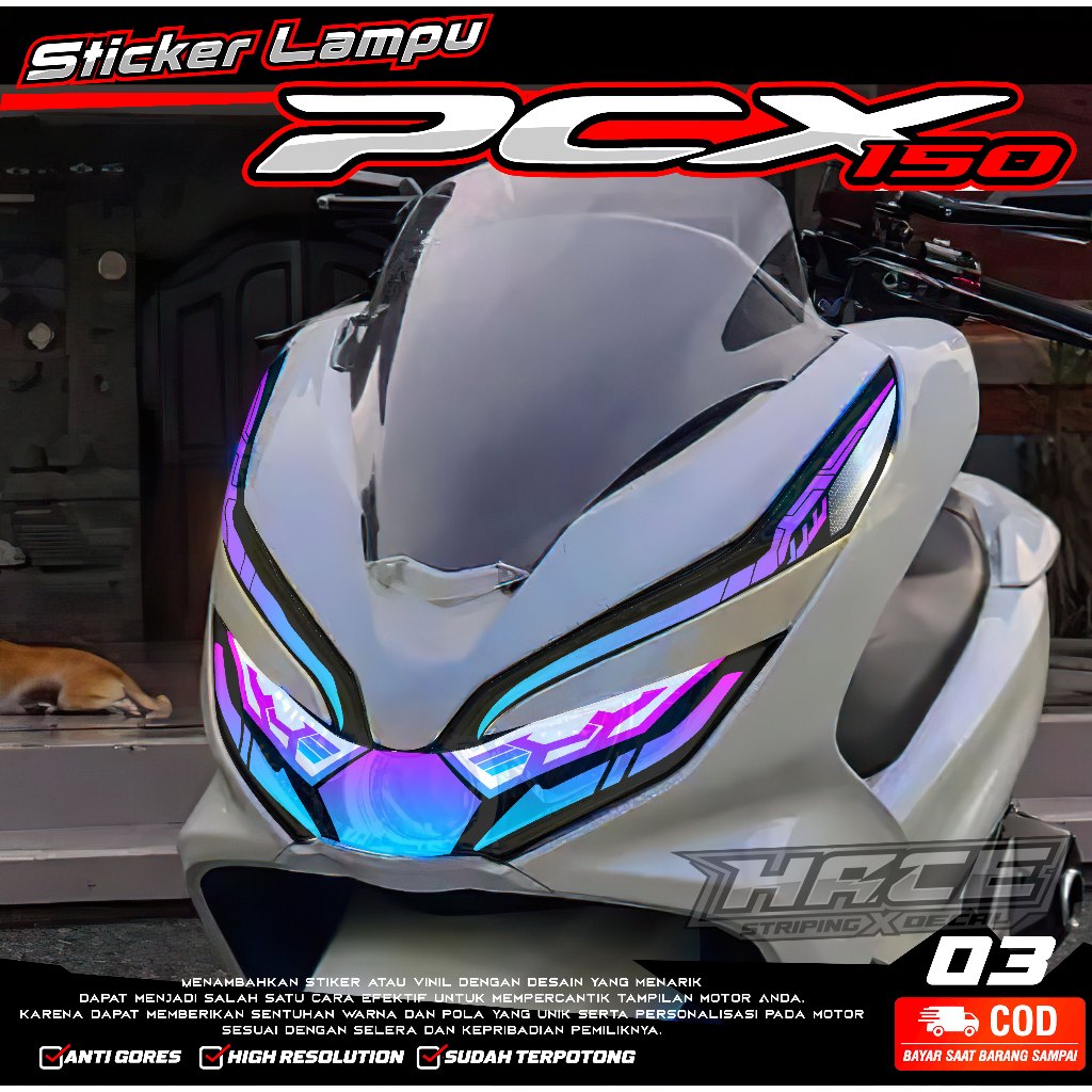 KODE 03 STIKER VARIASI ALIS LAMPU MOTOR PCX 150 - STIKER LAMPU DEPAN PCX 150 PREMIUM GRAFIK