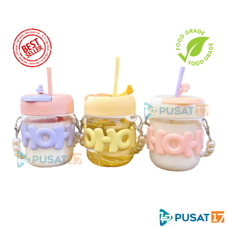 PUSAT17 B33 BOTOL MINUM 350ML BOTOL MINUM KACA GELAS KACA TUMBLER DENGAN TALI GELAS TUMBLR AESTHETIC
