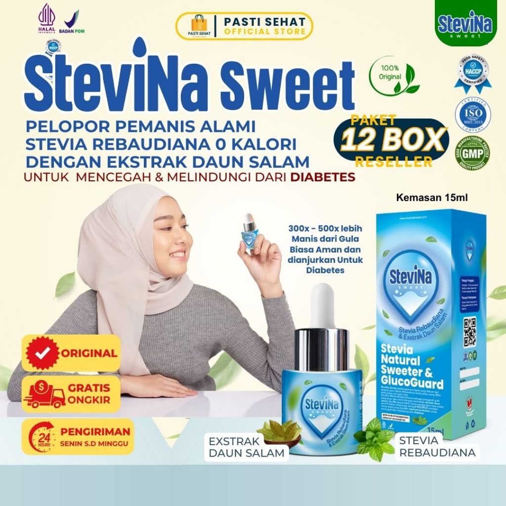 

Stevina Sweet Pemanis Alami 0Kalori plus Herbal Daun salam Pengganti Gula Untuk Menjaga Berat Badan Ideal Kemasan 12 Botol