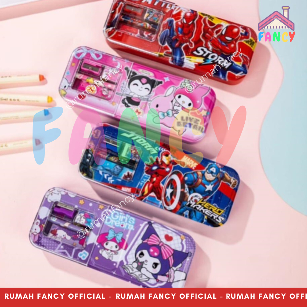 

[FREE BUBBLE + DUS] Tempat Pensil Kotak Pensil Kaleng B 699 / B 839 / CC 7100 + Set Alat Tulis Karakter Motif Kartun Karakter