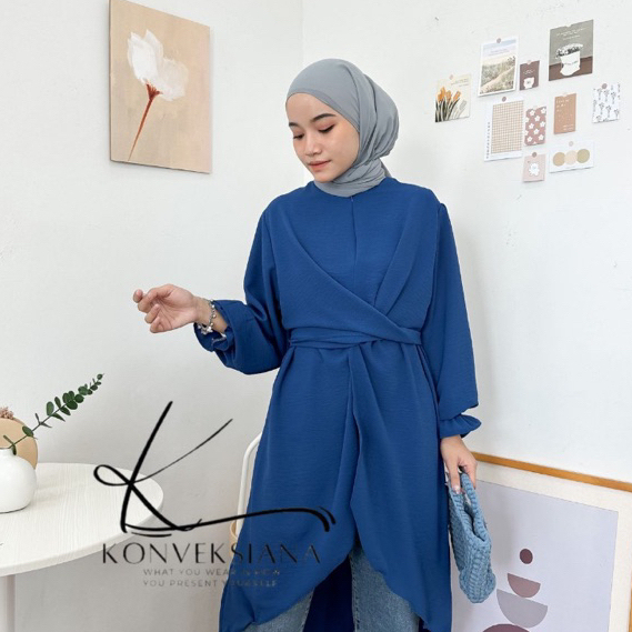 kualitas super pola wear clara long tunik 3in1 crinckle airflow oversize kekinian ld 120 jumbo