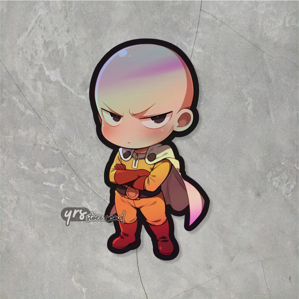 

Sticker Anime Hologram One Punch Man Saitama ukuran +- 7 x 3,8 cm sticker case hp laptop dll murah anti air