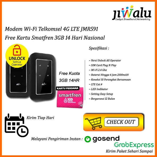 Modem Wi-Fi Telkomsel 4G LTE JMR591 Free Kuota Smatfren 3GB 14 Hari