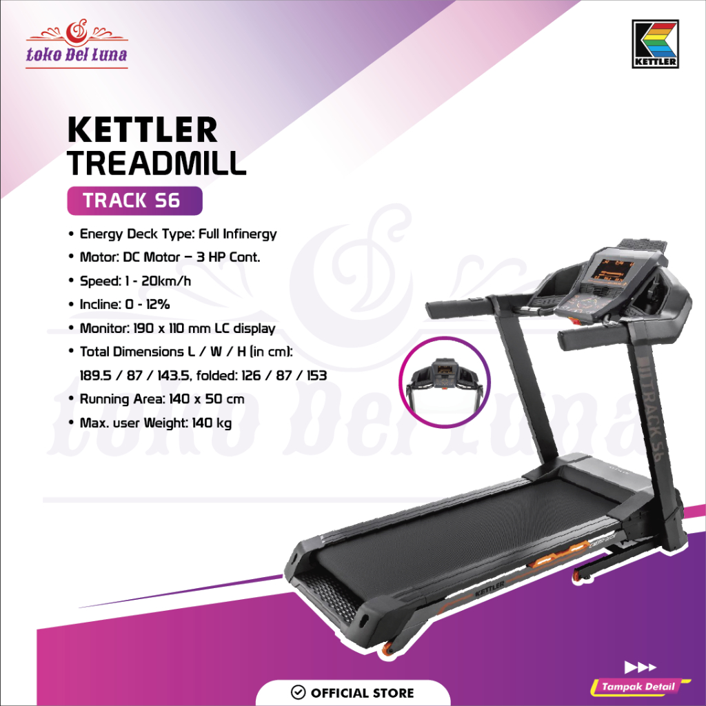Treadmill KETTLER TRACK S6 - Grafite/Hitam/Jingga, 140x50cm, Beban Maksimal 140kg