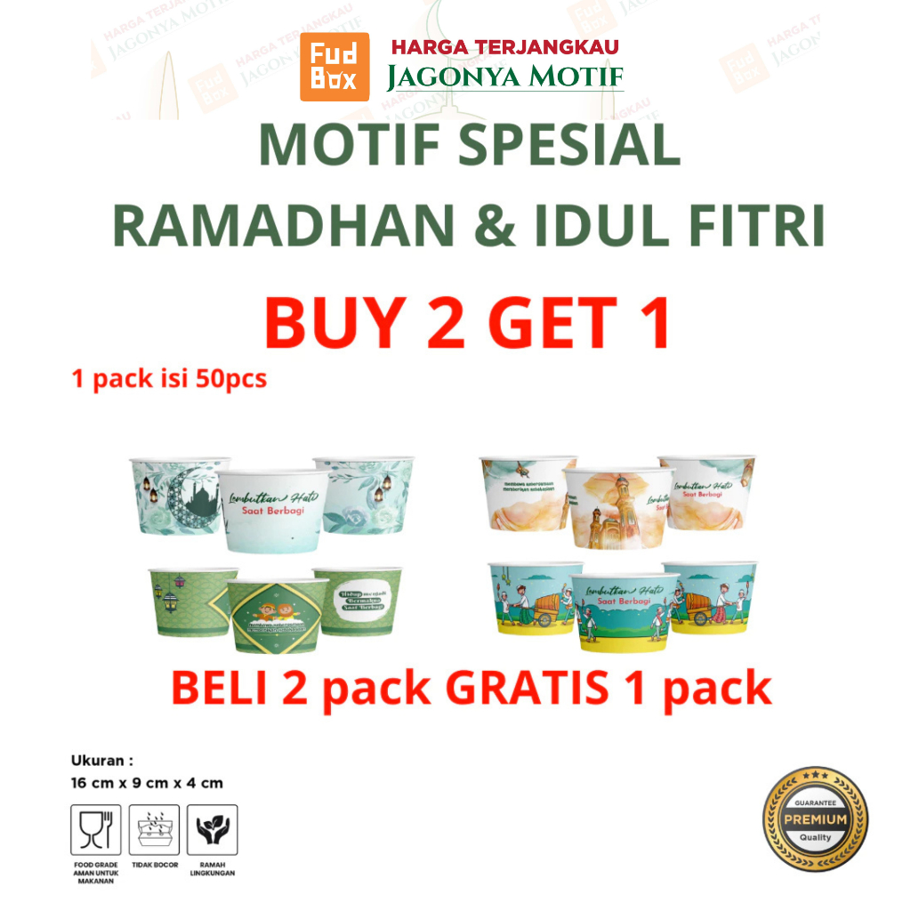 BELI 2 GRATIS 1 | Paper Bowl 800 ml Design Ramadhan Islamic | Paper Rice Bowl Mangkok Kertas 800 ml 