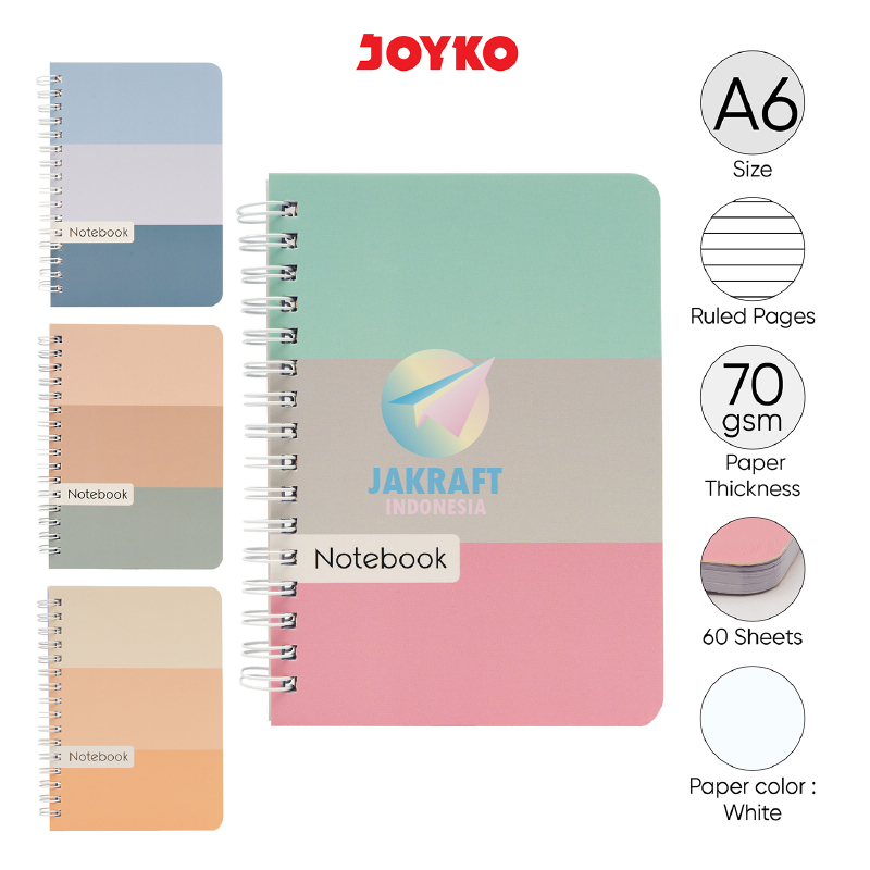 

(1 Pcs) Buku Tulis Notebook Spiral Kawat A6 JOYKO NB-743 Tri-Color Note Book Kecil Warna Warni Bergaris