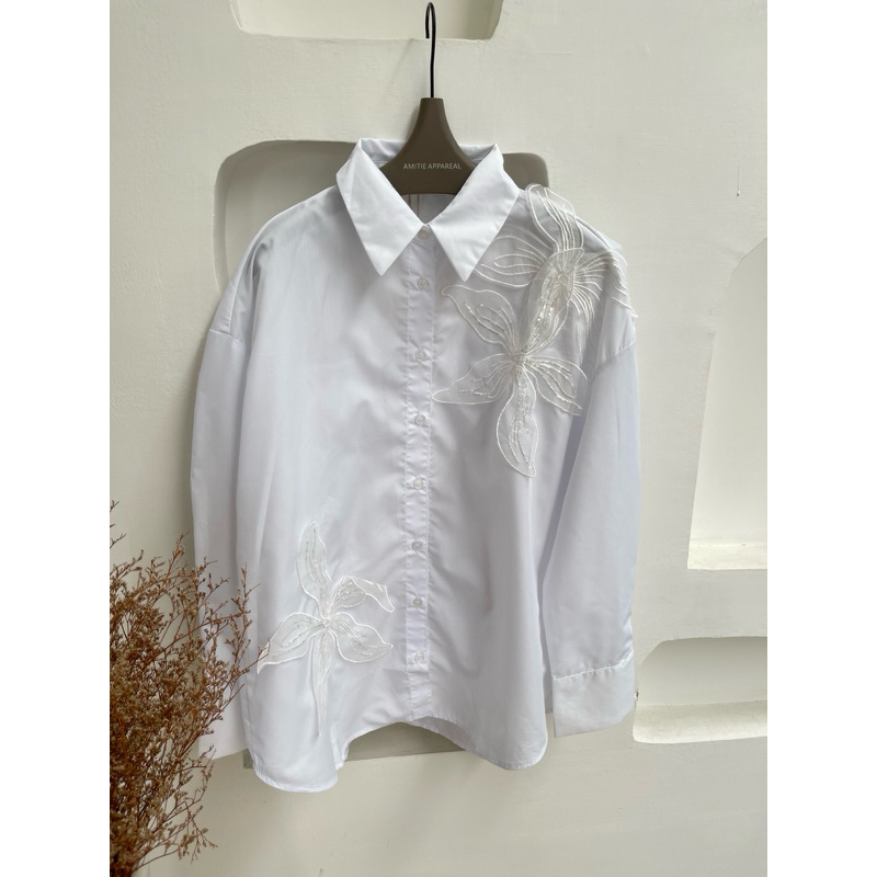 TOP 4180 ATASAN KEMEJA PUTIH BORDIR WANITA  PRMEIUM KOREA IMPORT