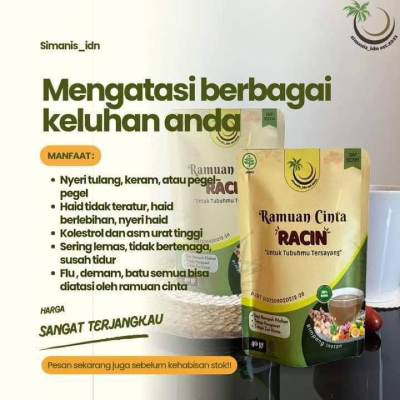 

RACIN ( RAMUAN CINTA ) / MINUMAN RIMPANG / MINUMAN HERBAL / JSR